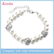 Imitation pearl bracelet, sliver chain link pearl bracelets ladies pearl bracelets watch